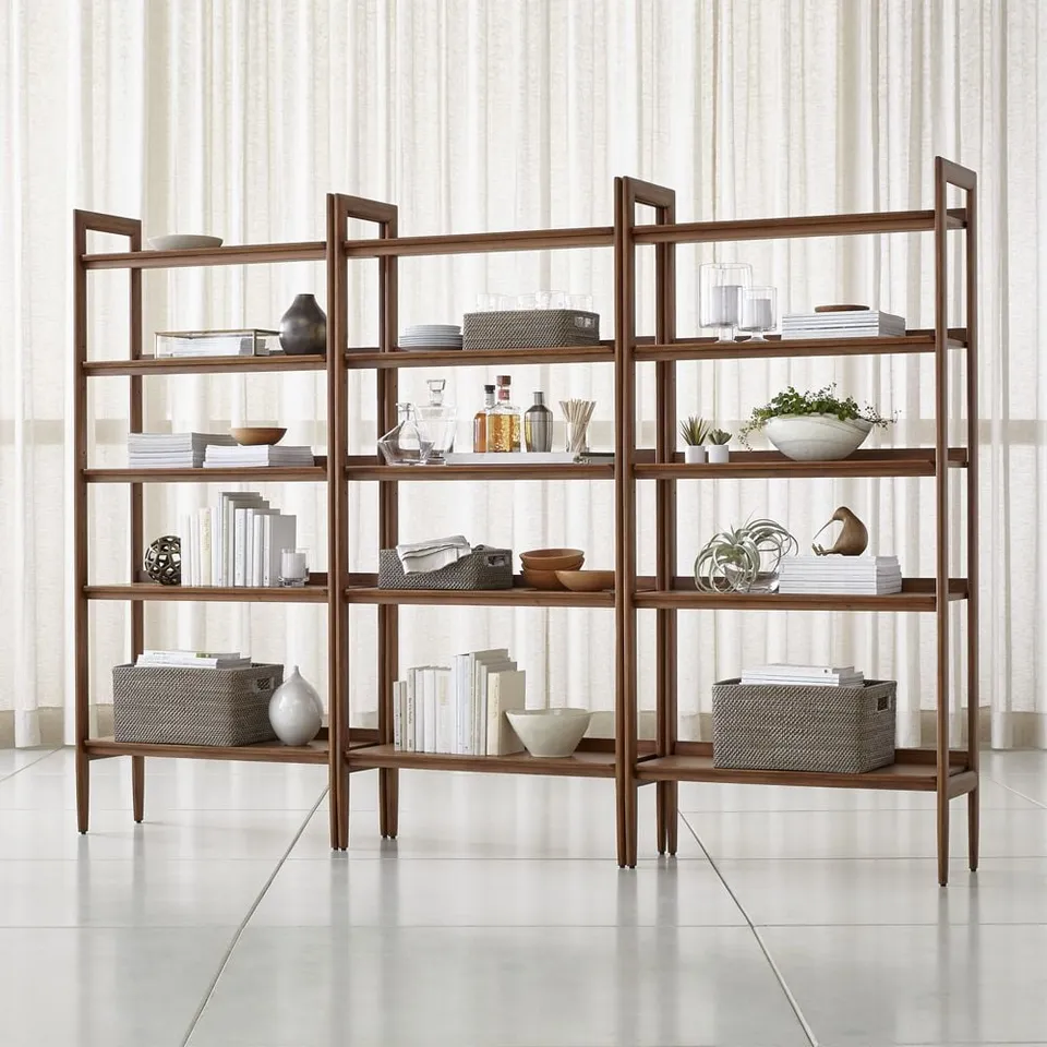 Tate 108" Walnut Wide Bookshelves, Set of 3