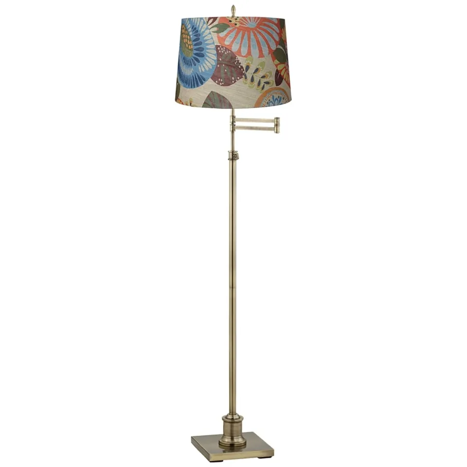 Regency Hill Westbury Tropic Shade and Brass Swing Arm Floor Lamp