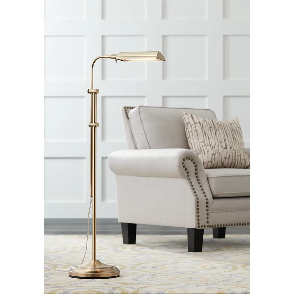 Regency Hill Culver Adjustable Height Aged Brass Pharmacy LED Floor Lamp