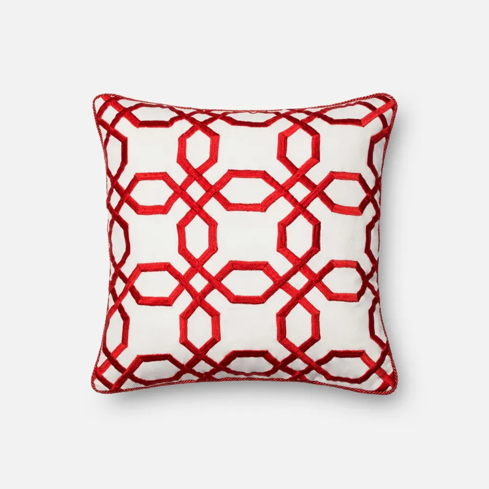 PILLOWS - RED / WHITE - 18" X 18" Cover w/Down