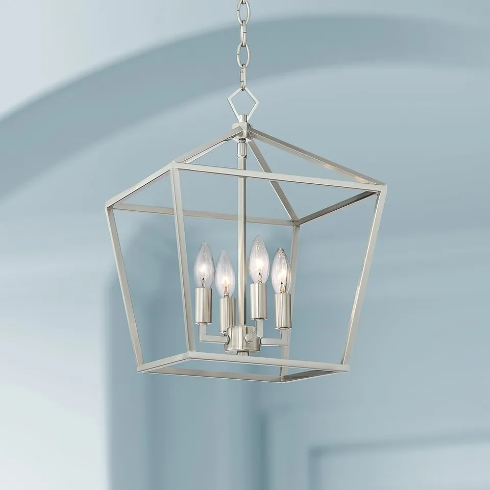 Franklin Iron Works Queluz 13" Wide Nickel 4-Light Entry Pendant Light