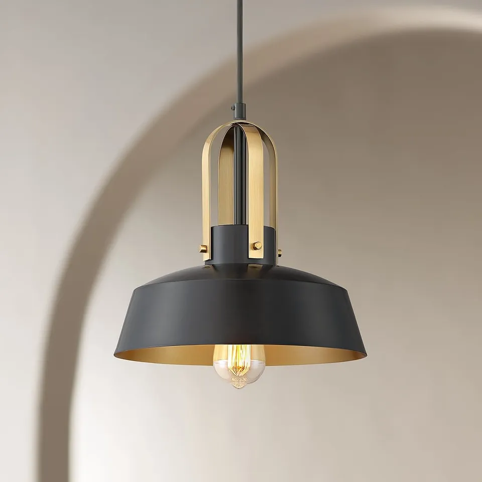 Possini Euro Harmonic 12" Wide Black and Warm Brass Mini Pendant Light