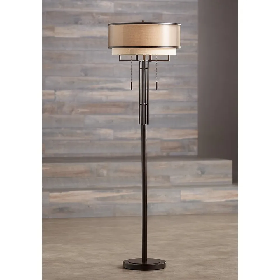 Franklin Iron Works Alamo 62" Bronze Double Shade Floor Lamp