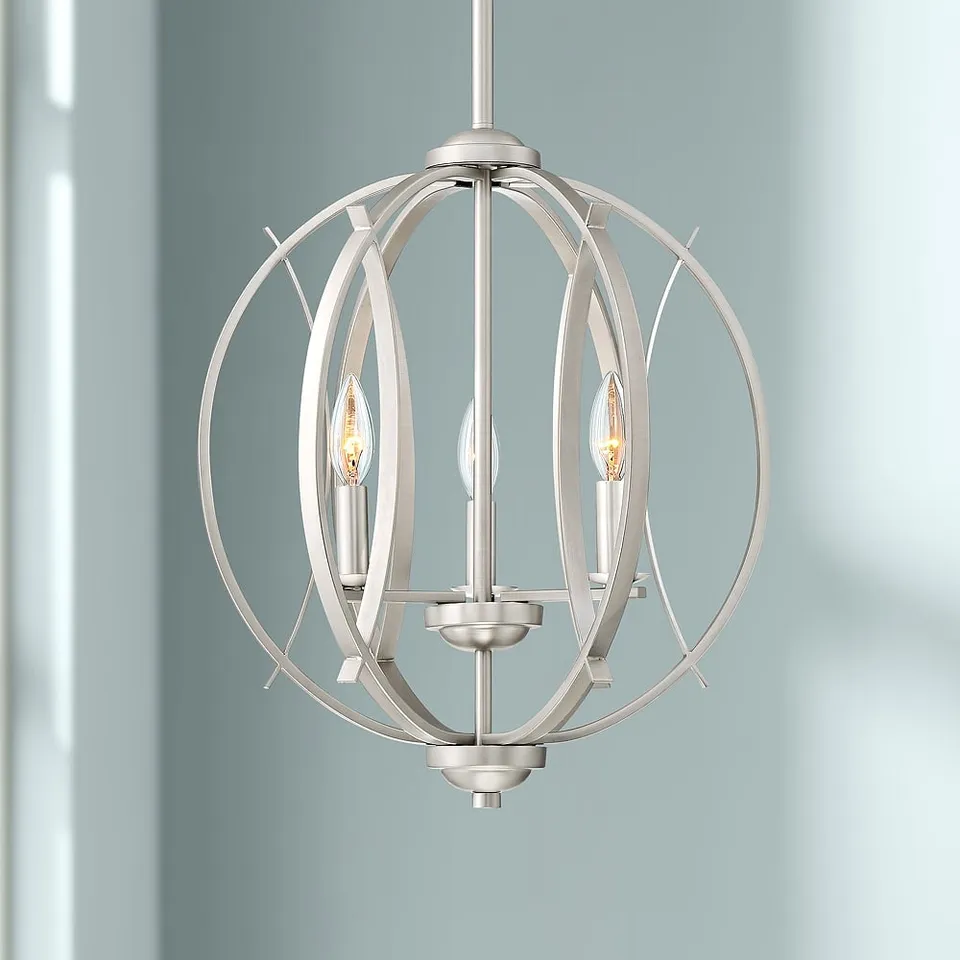 Possini Euro Spherical 16" Wide Brushed Nickel 3-Light Globe Pendant