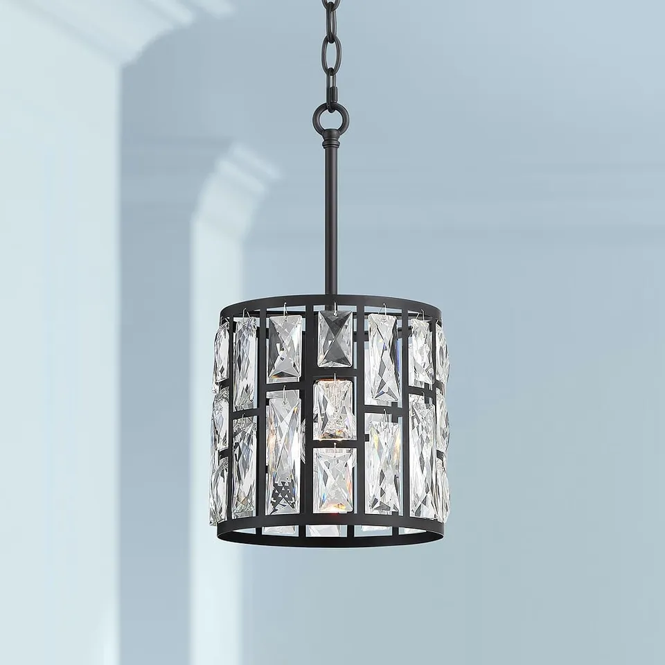Possini Euro Sofie 8" Black and Crystal Mini Pendant Light