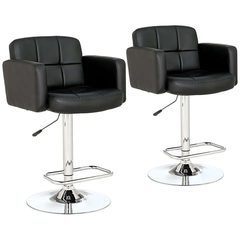 Studio 55D Trek Adjustable Black Faux Leather Swivel Bar Stools Set of 2