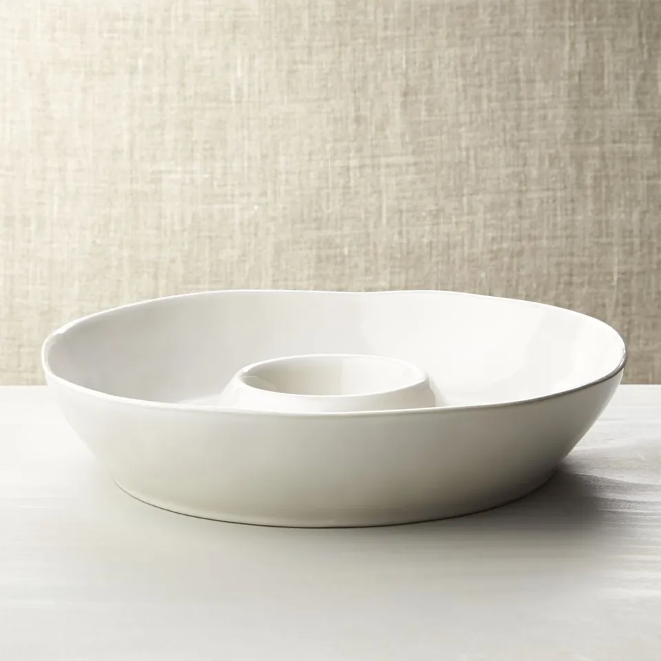 Marin White Stoneware Chip and Dip Server