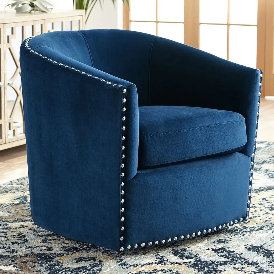 Fullerton Nail Head Trim Navy Blue Swivel Accent Chair