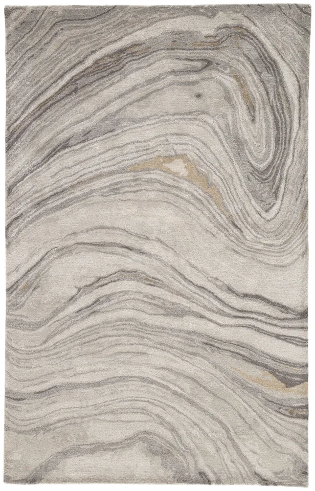 Atha Handmade Abstract Gray/ Gold Area Rug (5'X8')