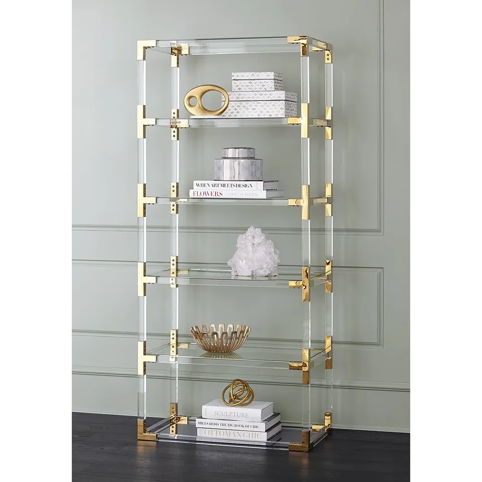 Hanna 70 3/4" Clear Acrylic and Gold 6-Shelf Open Bookcase