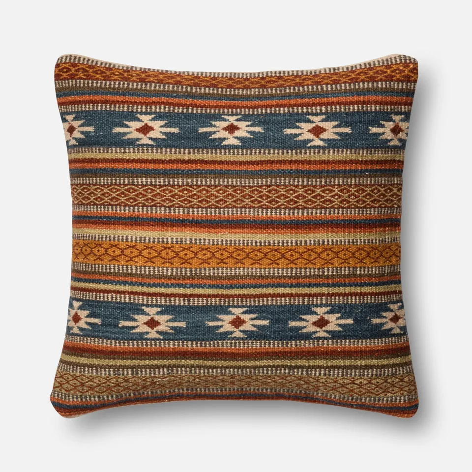PILLOWS - BLUE / RUST - 22" X 22" Cover Only