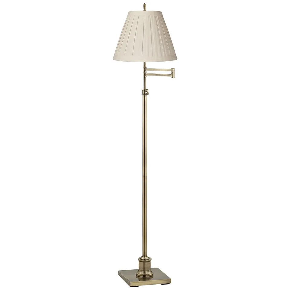 Regency Hill Westbury Cream Linen Shade Brass Swing Arm Floor Lamp