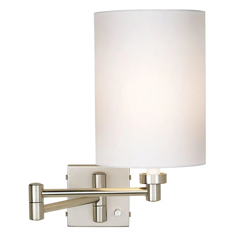 Possini Euro Brushed Nickel White Cylinder Plug-In Swing Arm Wall Lamp