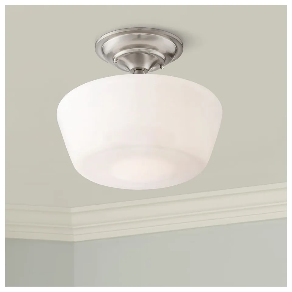 Regency Hill Schoolhouse Floating 12" Wide Nickel Opaque Ceiling Light