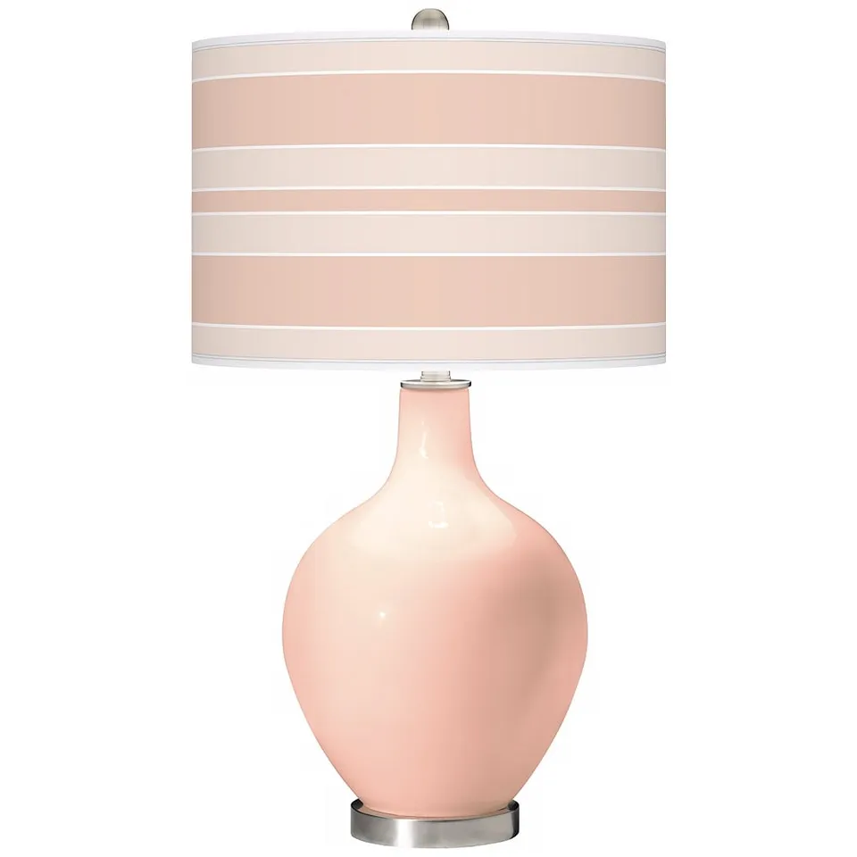 Color Plus Ovo 28 1/2" Bold Stripe Shade Linen Pink Table Lamp