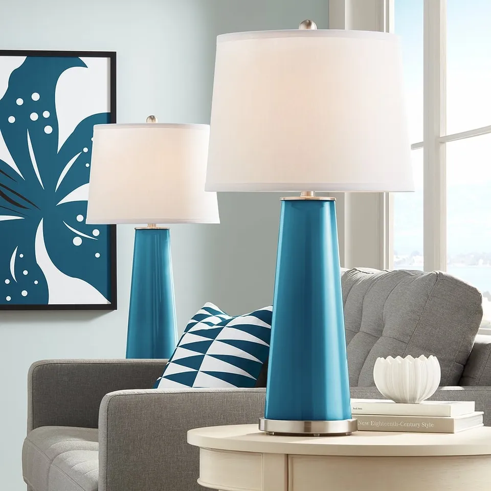 Color Plus Leo 29 1/2" Modern Oceanside Blue Table Lamps Set of 2