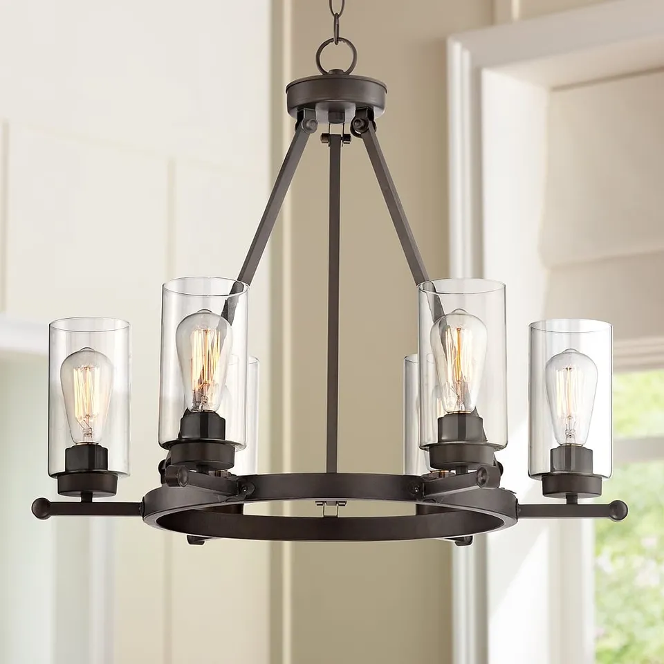Franklin Iron Holman 26 3/4" Rustic Bronze 6-Light Ring Chandelier