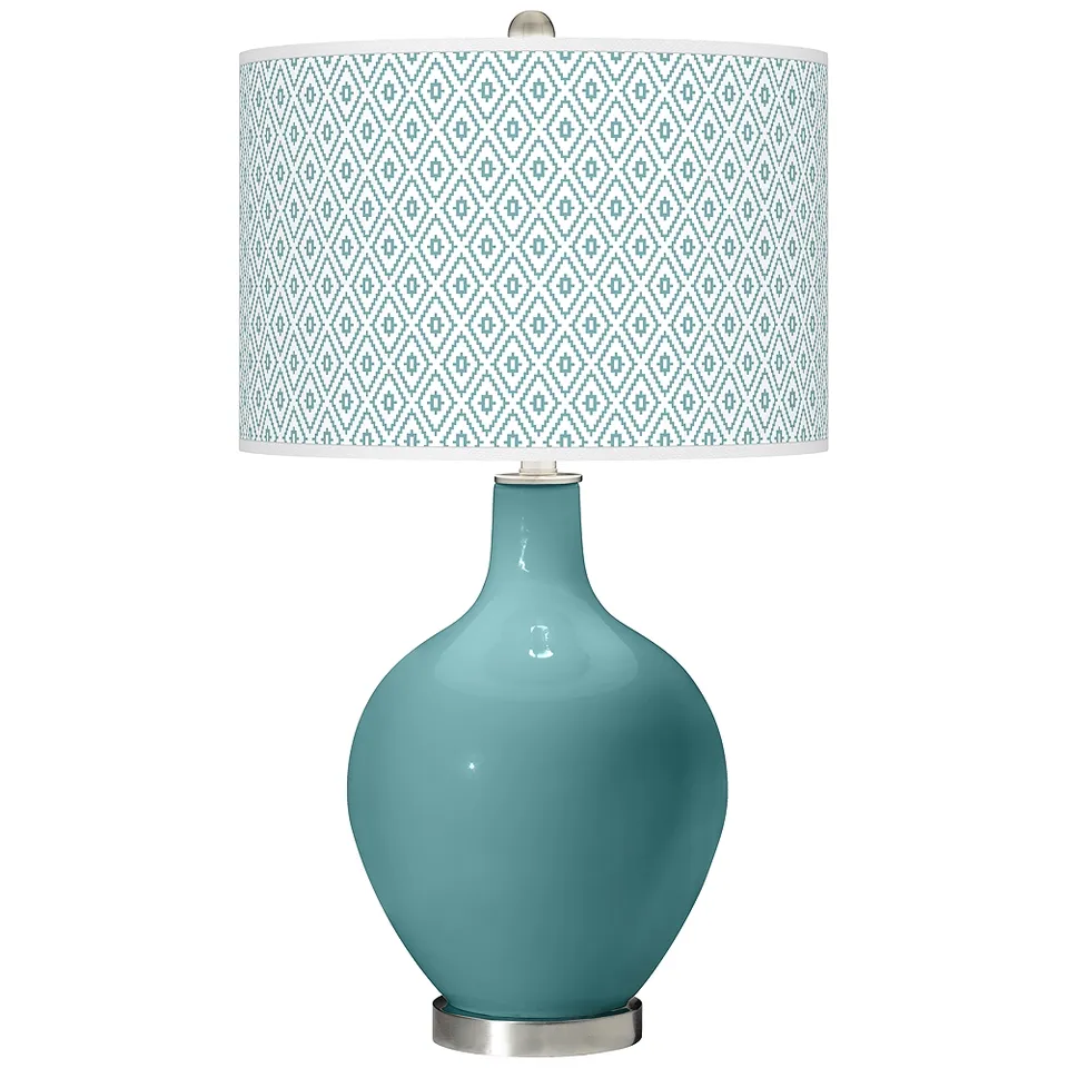 Color Plus Ovo 28 1/2" Diamonds Shade Reflecting Pool Blue Table Lamp