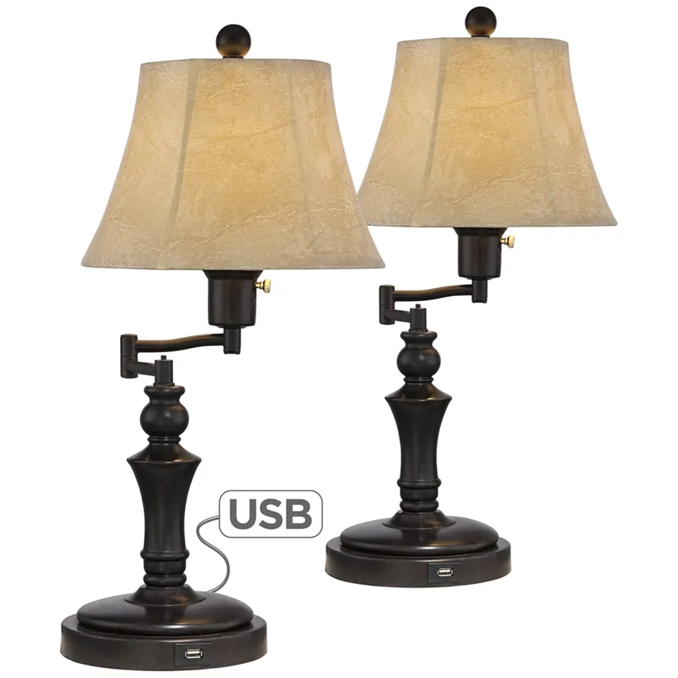Regency Hill Corey 21 3/4" High Swing Arm USB Lamps Set of 2