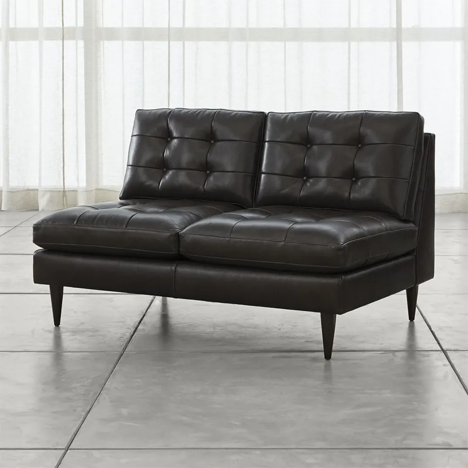 Petrie Leather Midcentury Armless Loveseat Sectional Piece