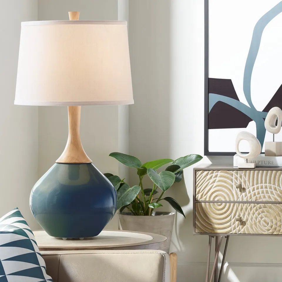 Color Plus Wexler 31" Naval Blue Glass Modern Table Lamp