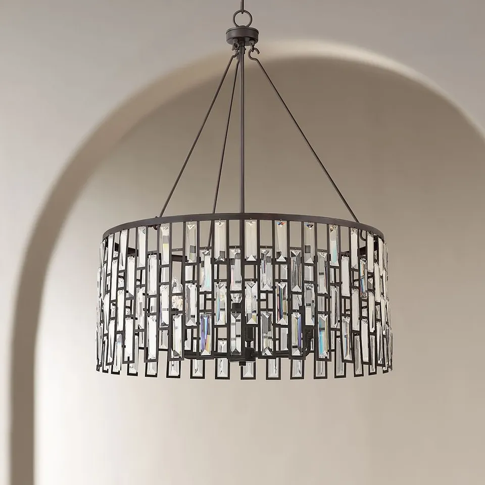 Regency Hill Aurelia 26 3/4" Bronze and Clear Glass Drum Pendant Light