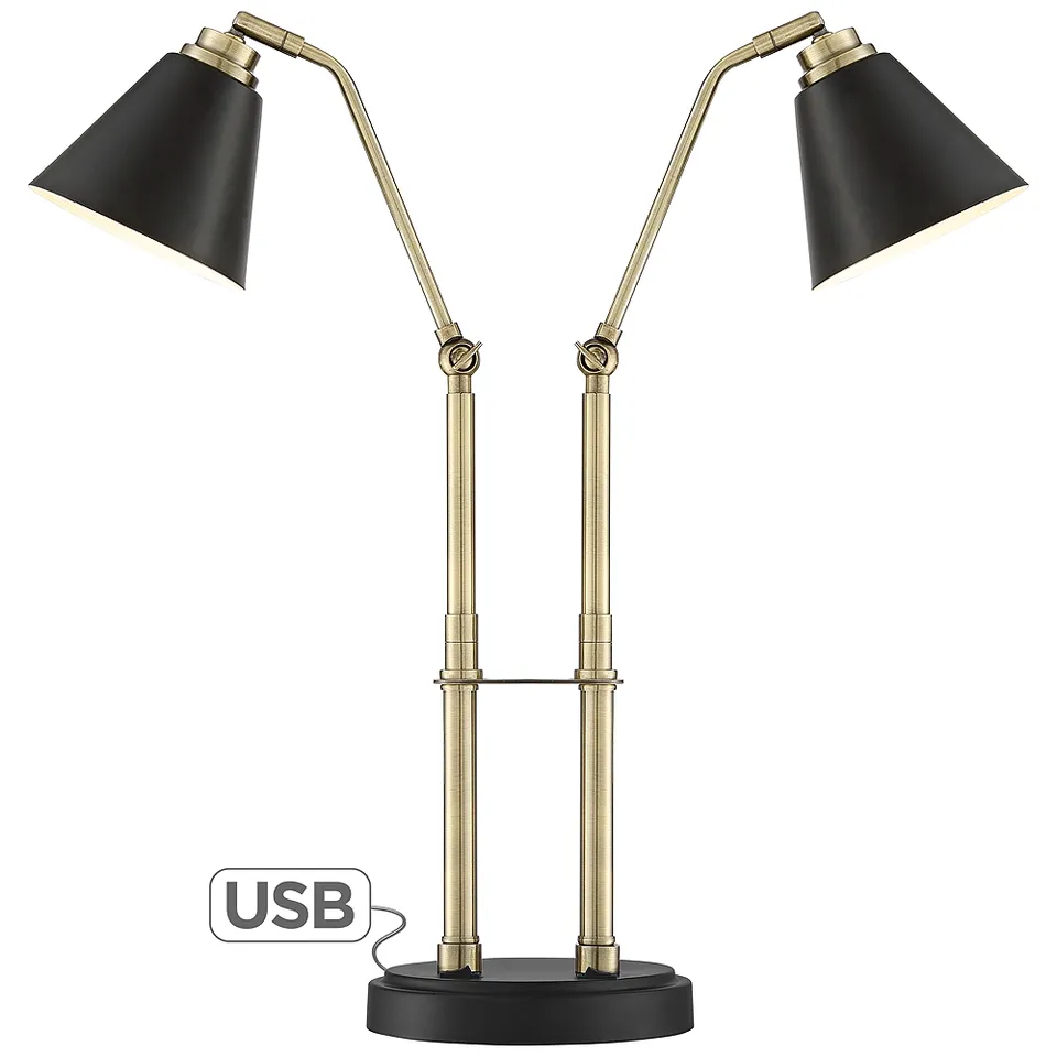 Possini Euro Sentry 23" Black Antique Brass Dual USB Ports Desk Lamp