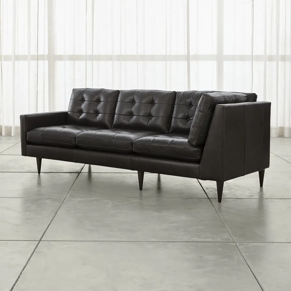 Petrie Leather Midcentury Left-Arm Corner Sofa Sectional Piece