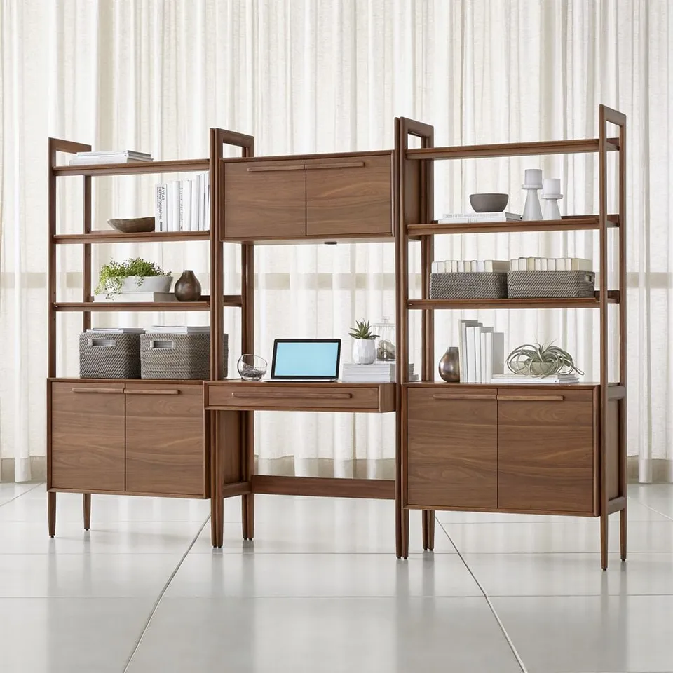 Tate 108" Walnut Bookcase Desk with Outlet Set