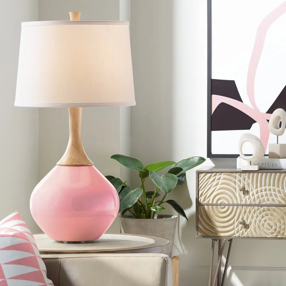 Color Plus Wexler 31" White Shade Haute Pink Table Lamp