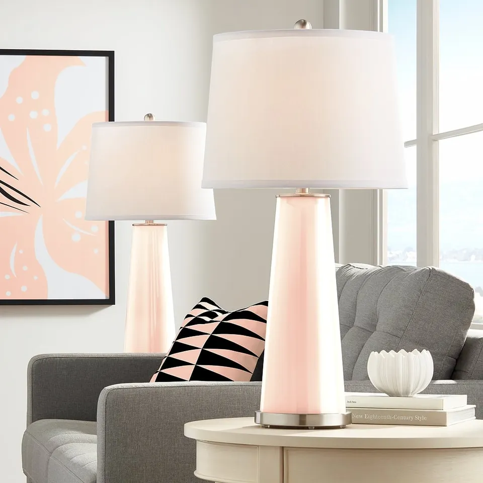 Color Plus Leo 29 1/2" Modern Linen Pink Table Lamps Set of 2