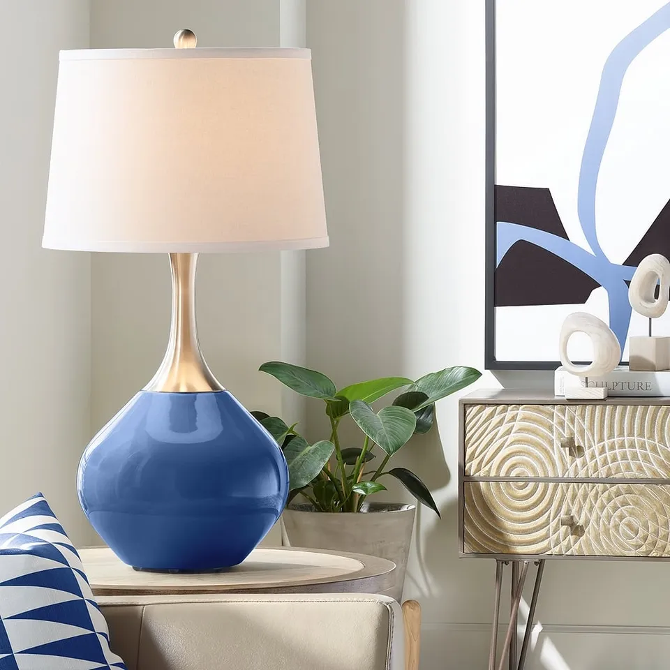 Color Plus Spencer 31" Modern Monaco Blue Table Lamp