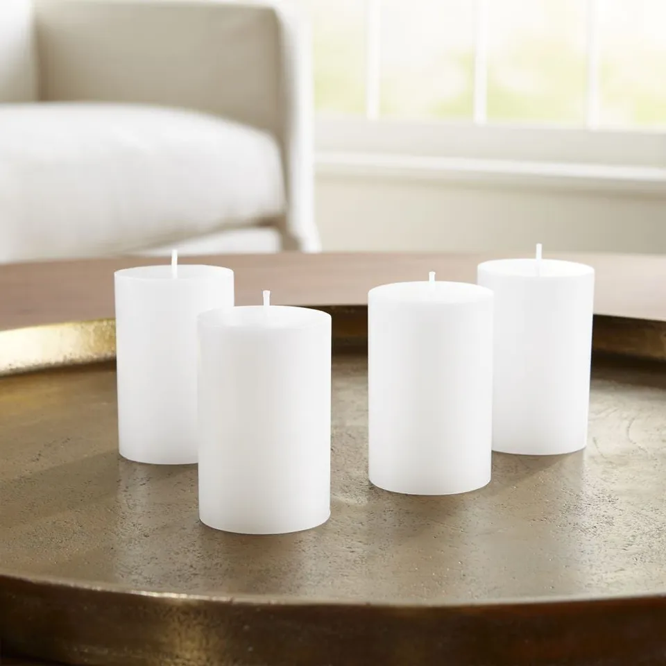 White Pillar Candles 2"x3", Set of 4