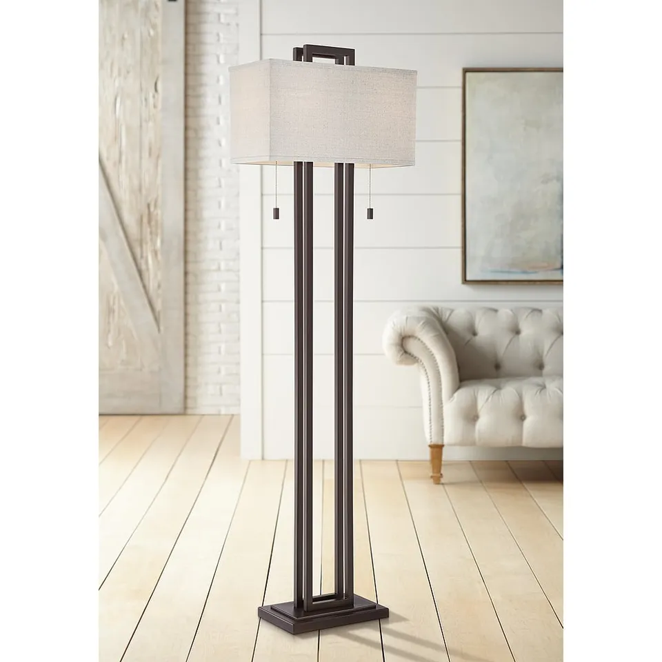 Possini Euro Gossard 62" Pull Chain Linen Shade Bronze Floor Lamp