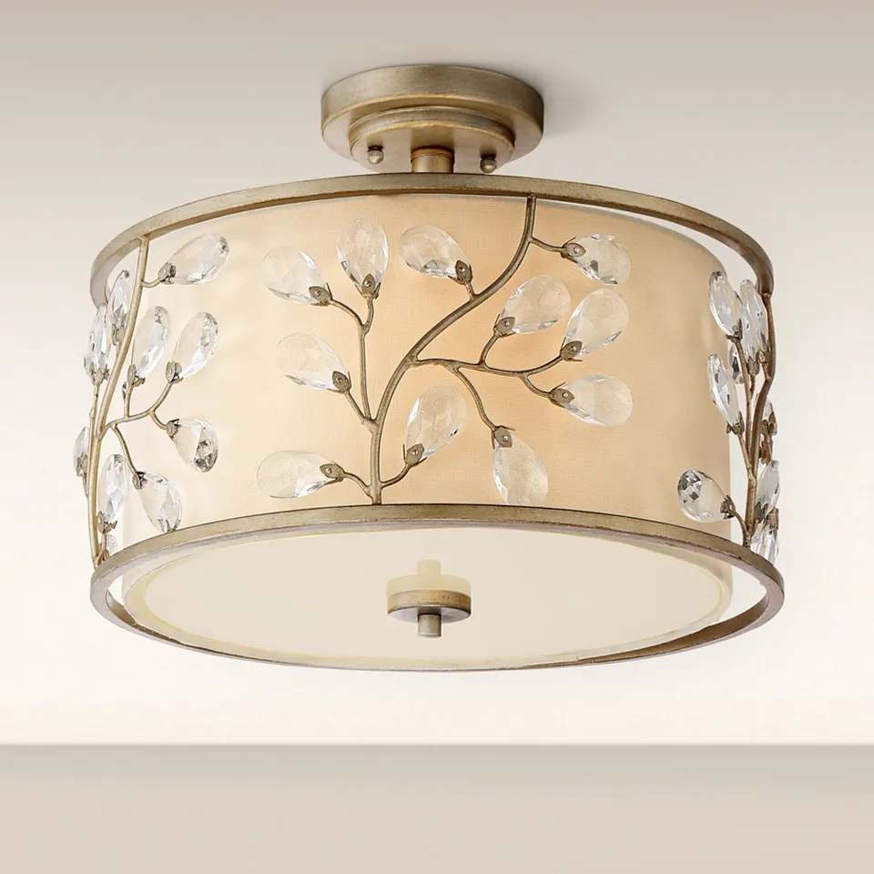Barnes and Ivy 16" Wide Silver and Crystal Buds Drum Ceiling Light