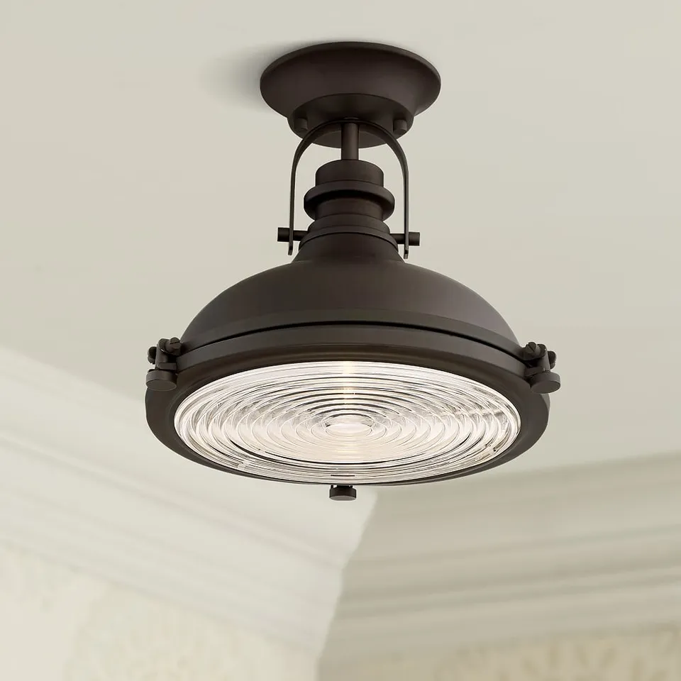 Possini Euro Verndale 11 3/4" Wide Bronze Industrial Ceiling Light