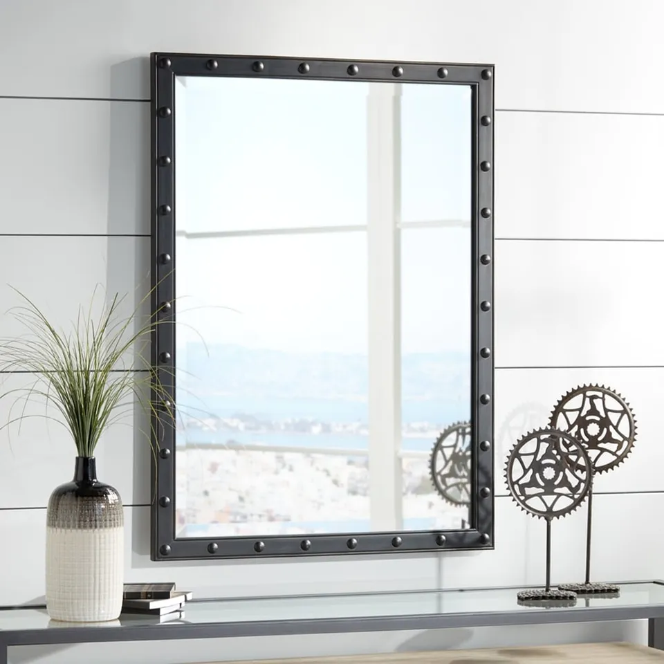 Uttermost Braddock 28" x 38" Rustic Industrial Black Wall Mirror