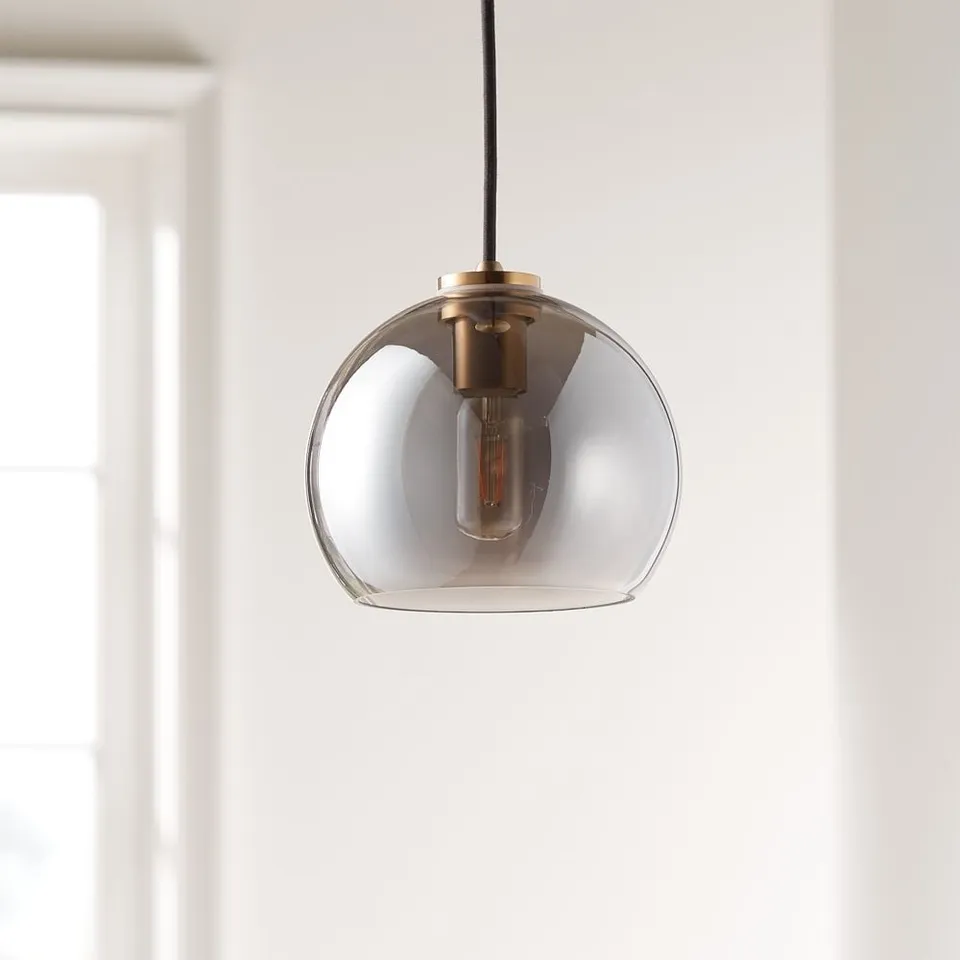 Arren Brass Single Pendant Light with Silver Round Shade 8"