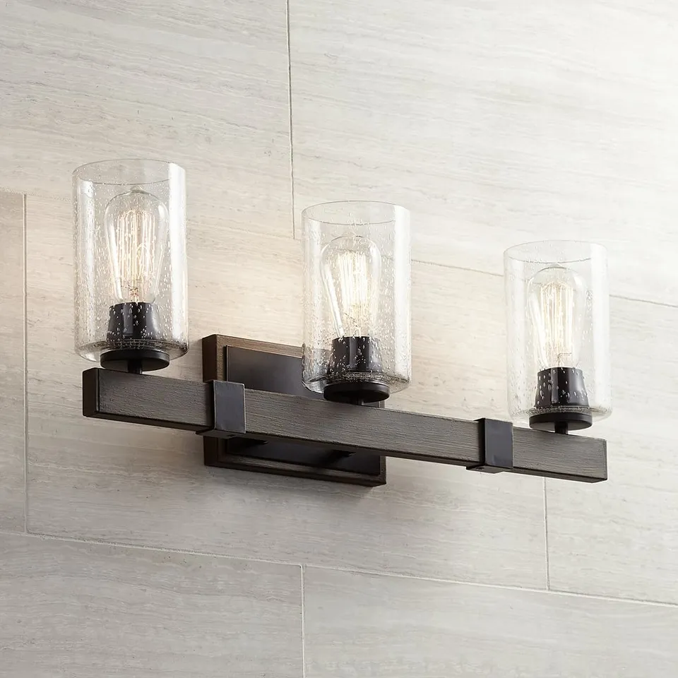 Franklin Iron Works Poetry 23 1/2" Wood Grain 3-Light Bath Light