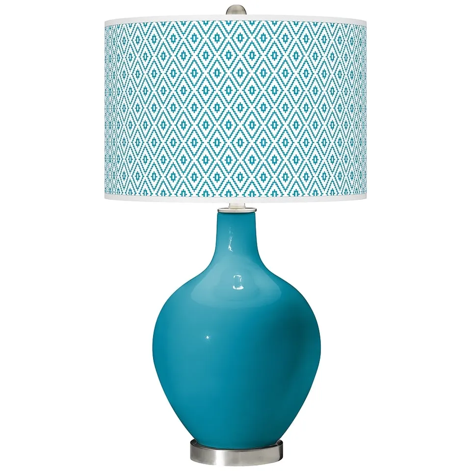 Color Plus Ovo 28 1/2" Diamonds Shade Caribbean Sea Blue Table Lamp