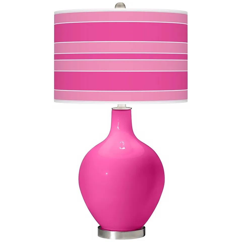 Color Plus Ovo 28 1/2" Bold Stripe Shade Fuchsia Pink Table Lamp