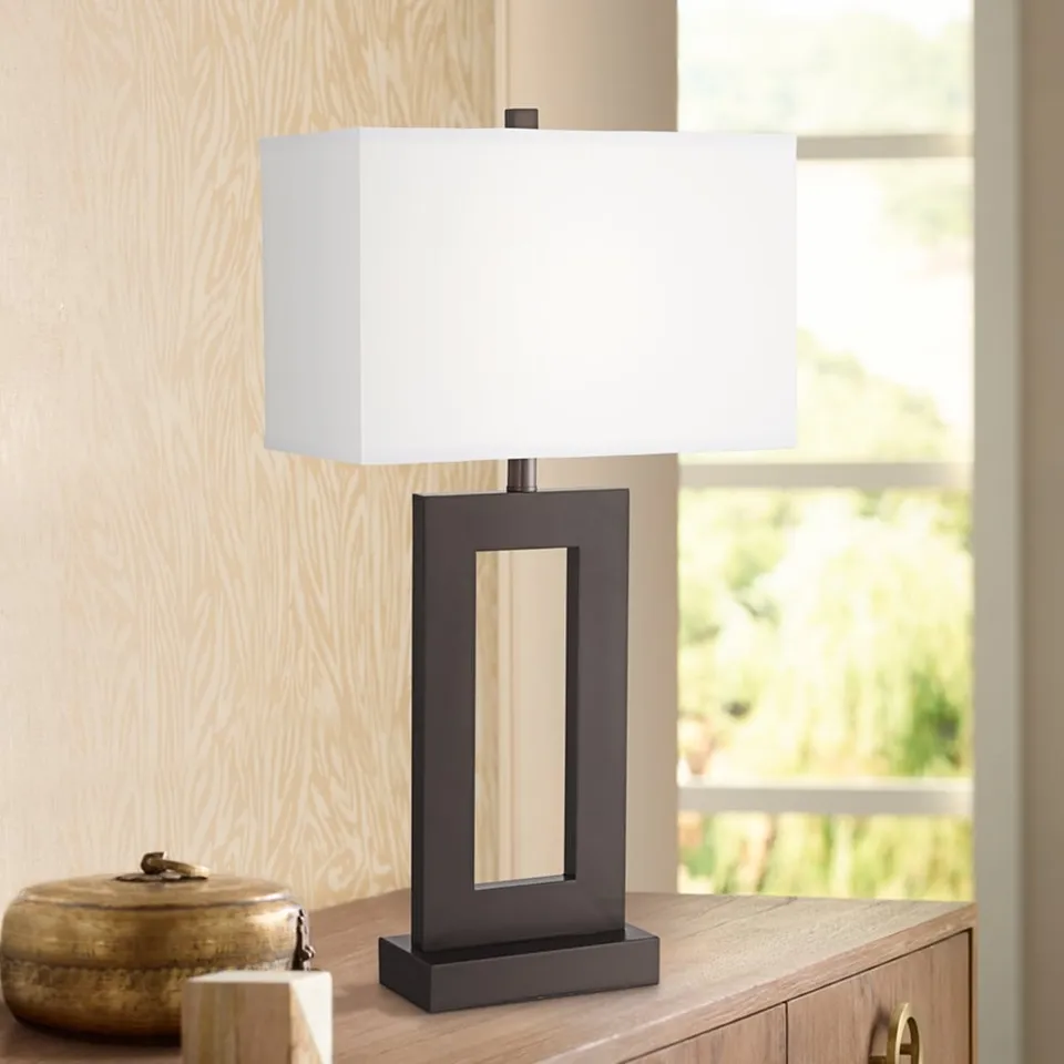 Possini Euro Open Window 30 1/4" High Rectangular Bronze Table Lamp