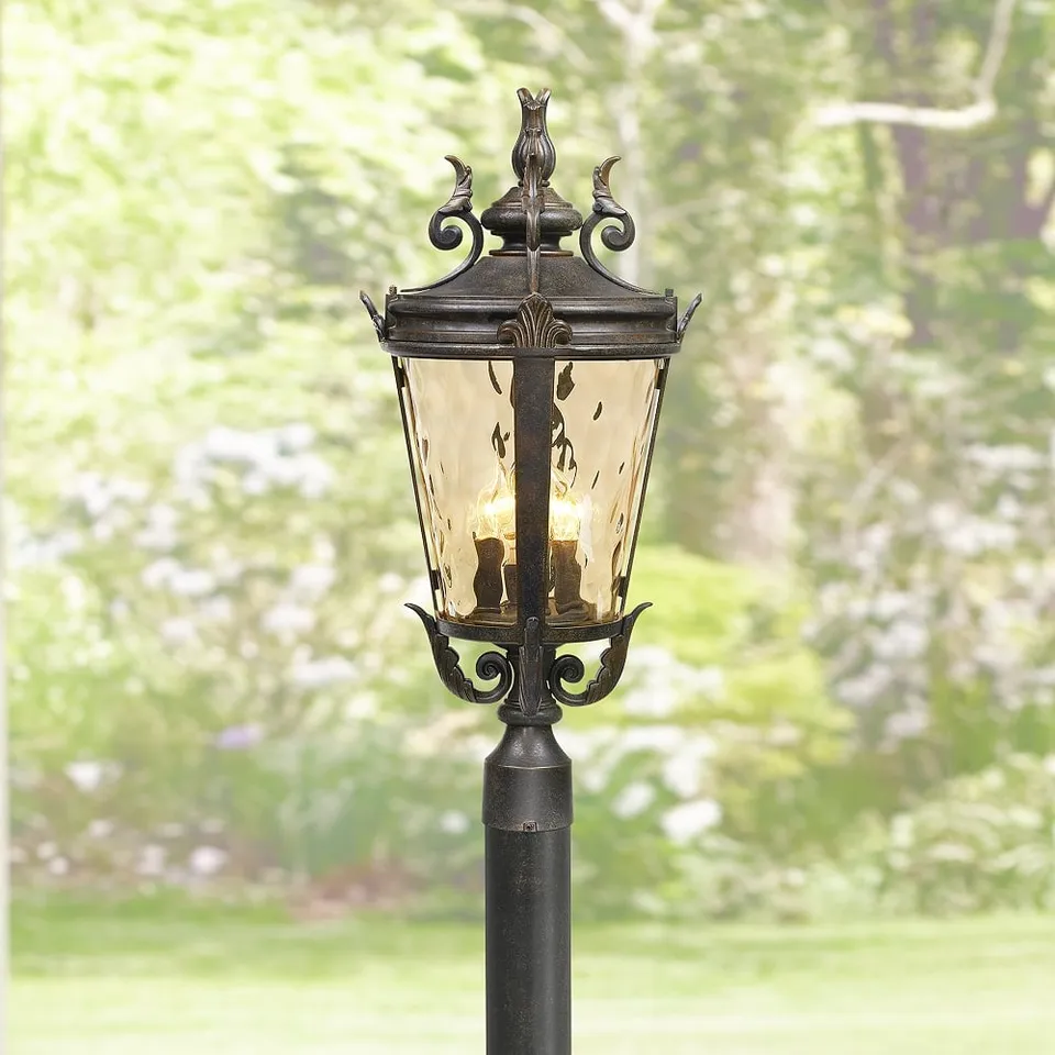 Casa Marseille 107" High Bronze Post Light with Burial Pole