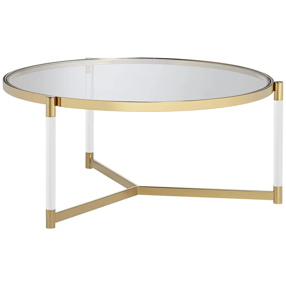 Stefania 36" Wide Gold and Acrylic Modern Coffee Table