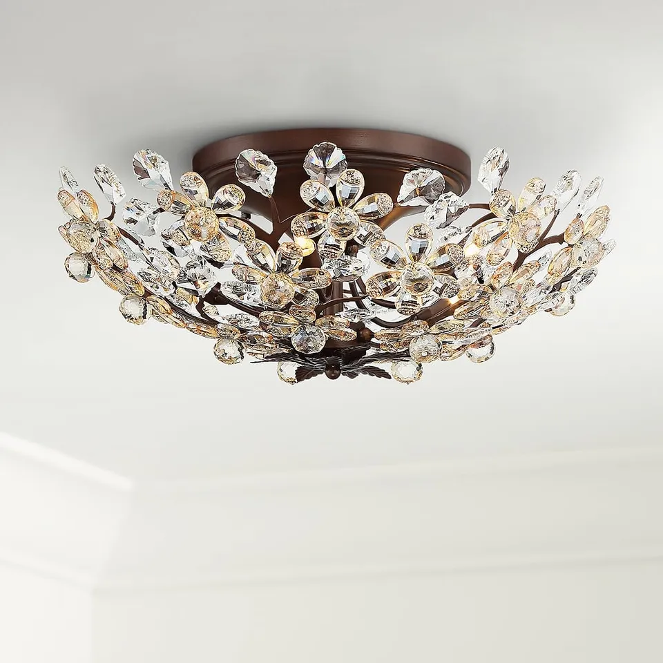 Possini Euro Crystal Blooms 21" Champagne Glass Ceiling Light