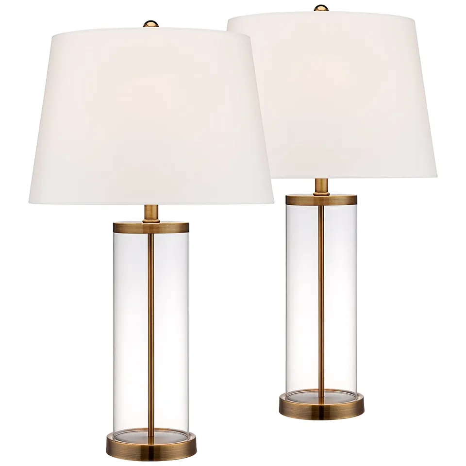 Possini Euro Glass and Gold Cylinder Fillable Table Lamp Set of 2