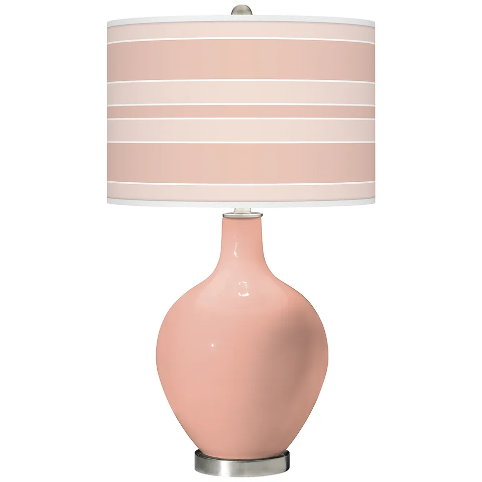 Color Plus Ovo 28 1/2" Bold Stripe Shade Mellow Coral Pink Table Lamp