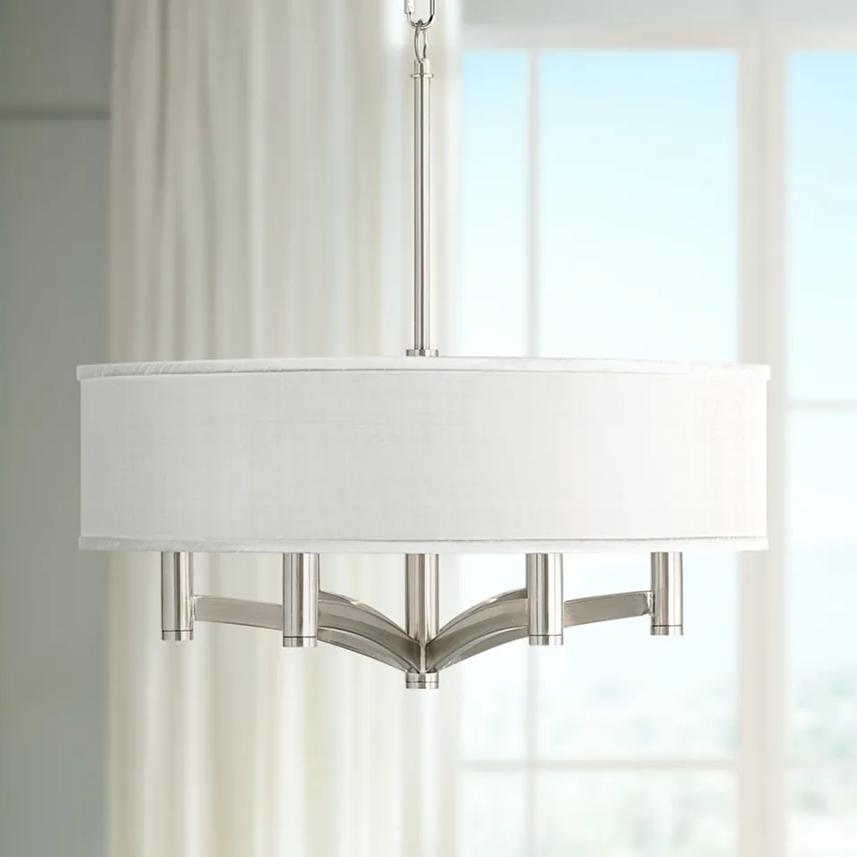 Possini Euro Ava 20" Wide Cream Textured 6-Light Nickel Chandelier