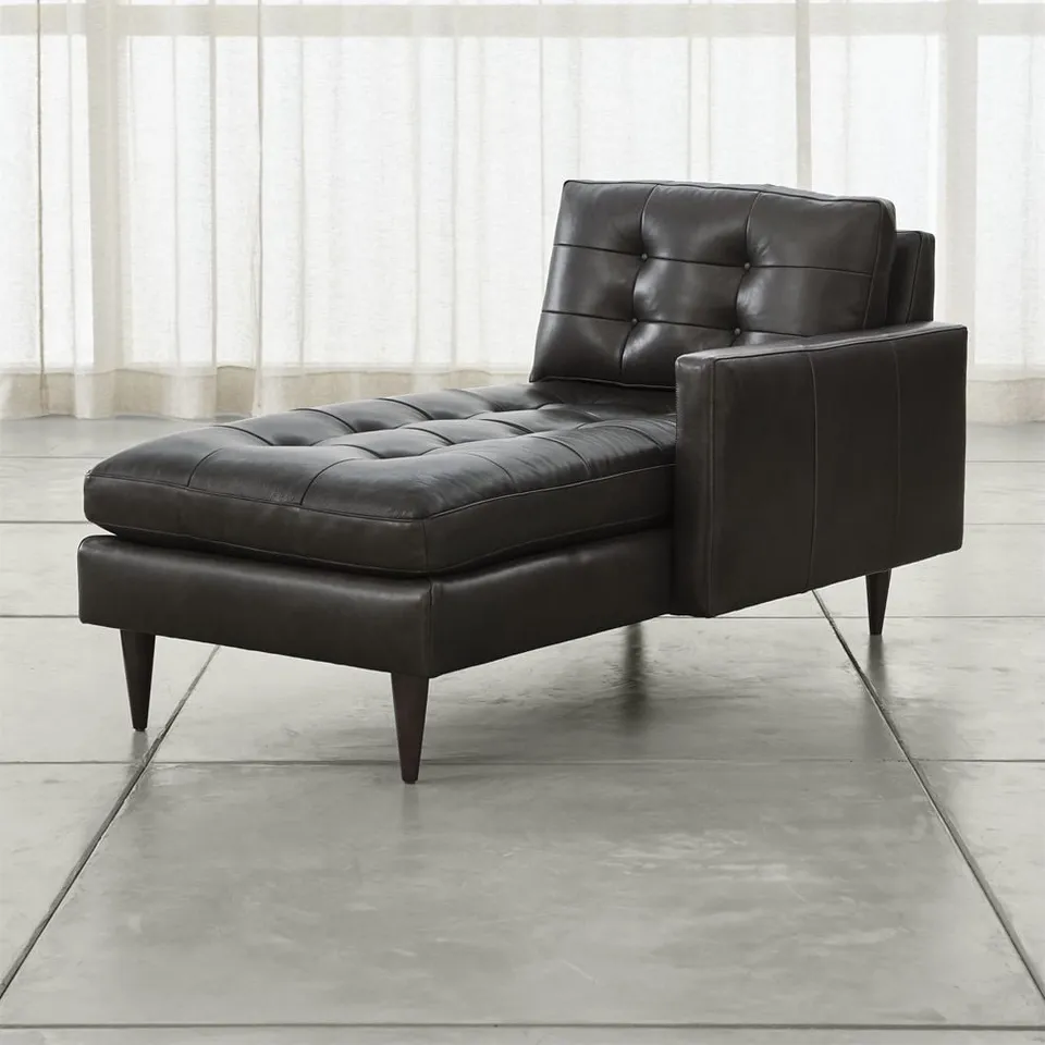 Petrie Leather Midcentury Right-Arm Chaise Lounge Sectional Piece