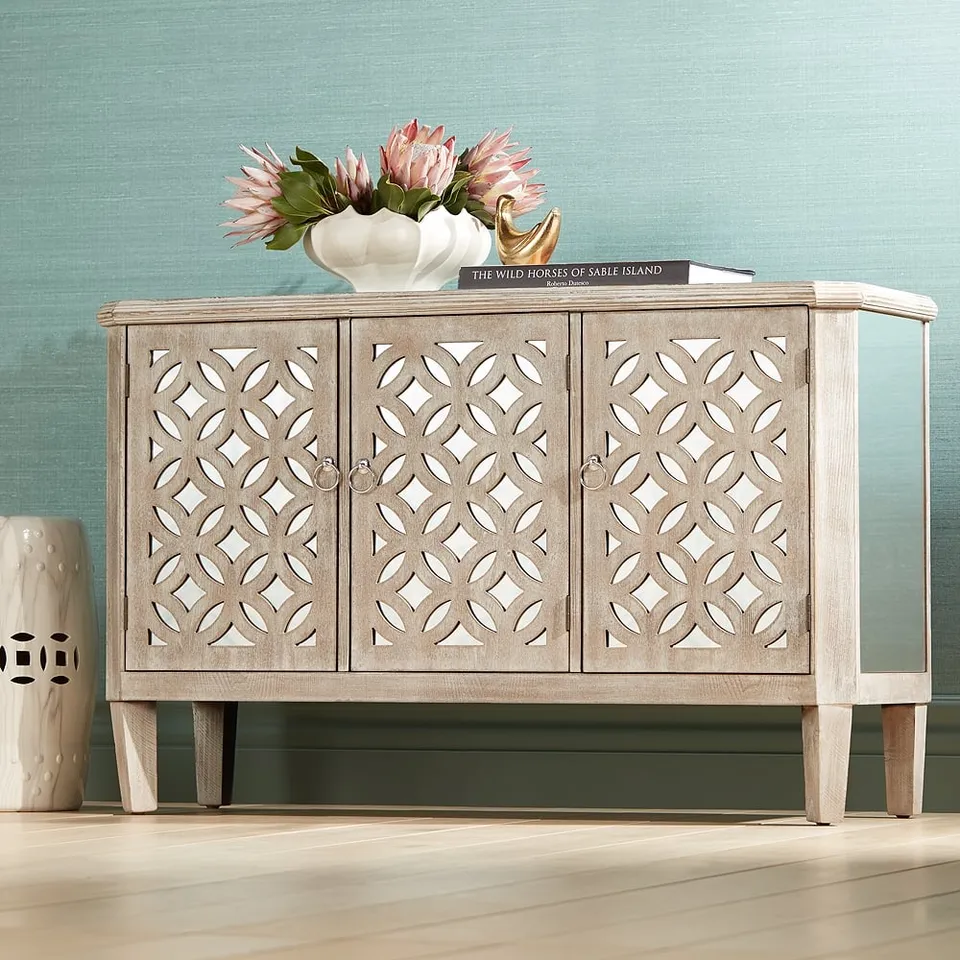 Charly 50" Wide Natural Whitewash 3-Door Accent Cabinet